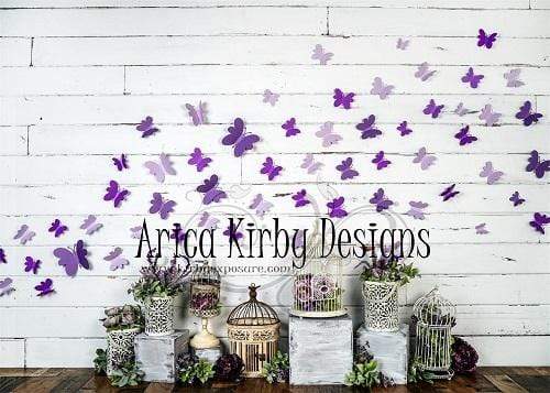 Katebackdrop£ºKate Spring Purple Butterfly Plants White Wall Backdrop Designed By Arica Kirby