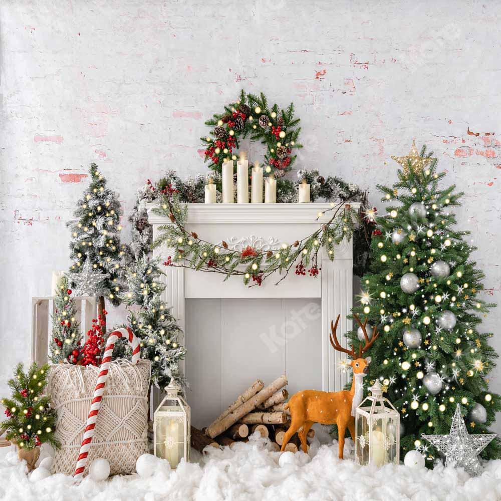 Kate Telón de fondo de alce de chimenea de Navidad Boho diseñado por Emetselch