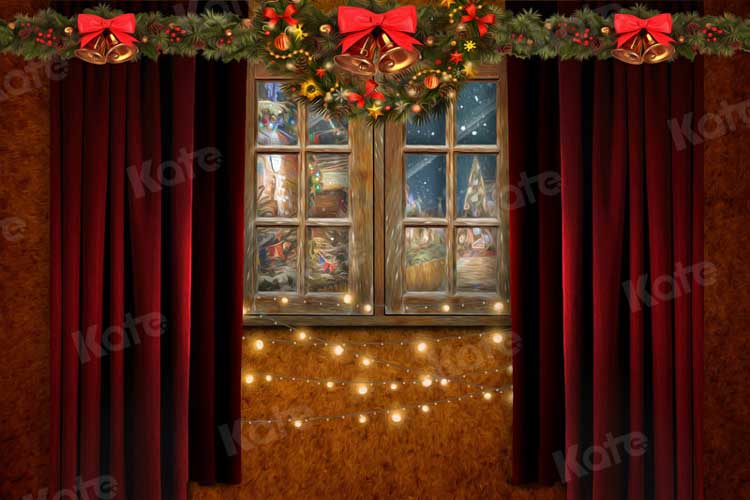 Kate Navidad ventana Cortina Telón de fondo para fotografía