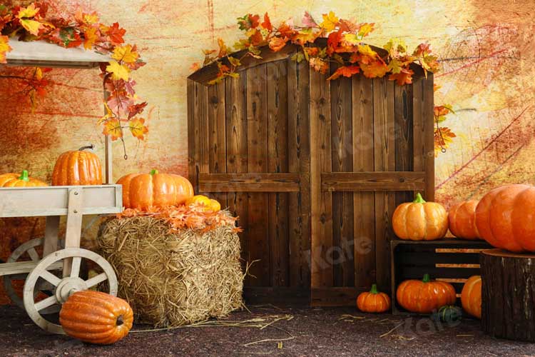 Kate calabaza otoño Puerta de madera Telón de fondo para fotografía