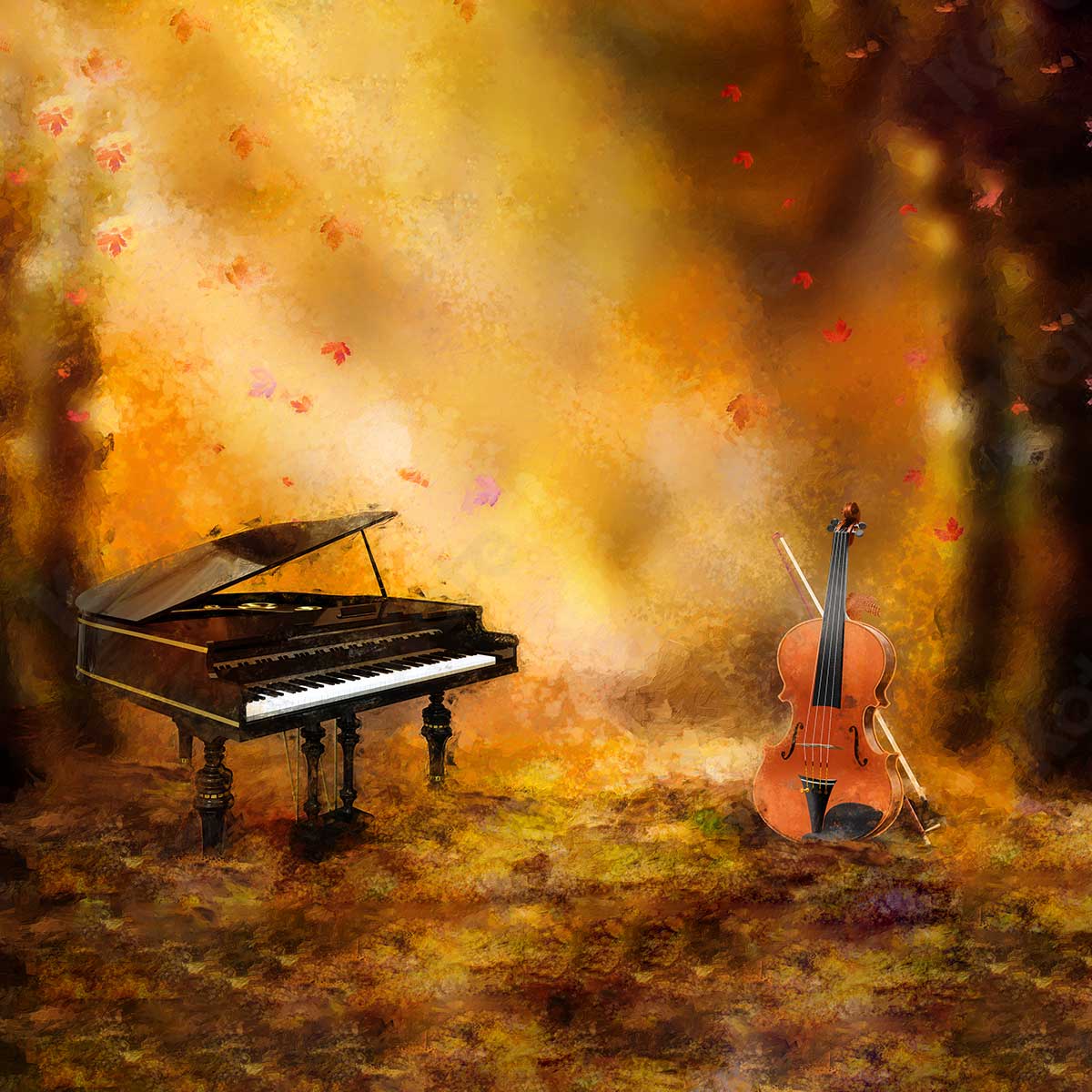 Kate piano violín otoño Telón de fondo para fotografía