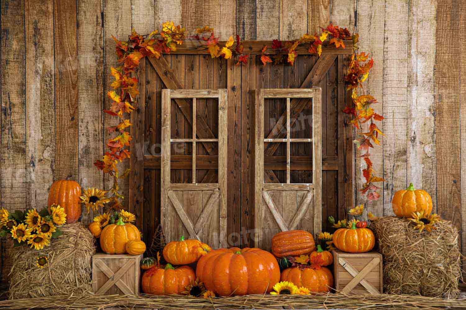 Kate calabaza otoño pajar Puerta de almacén Telón de fondo para fotografía