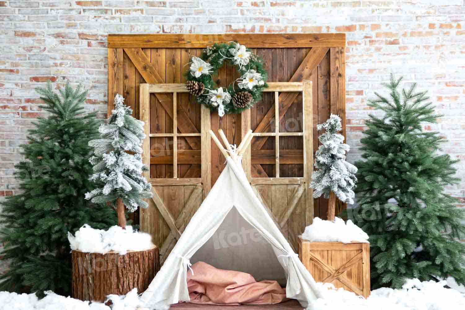 Kate Navidad tienda Puerta de madera Telón de fondo para fotografía