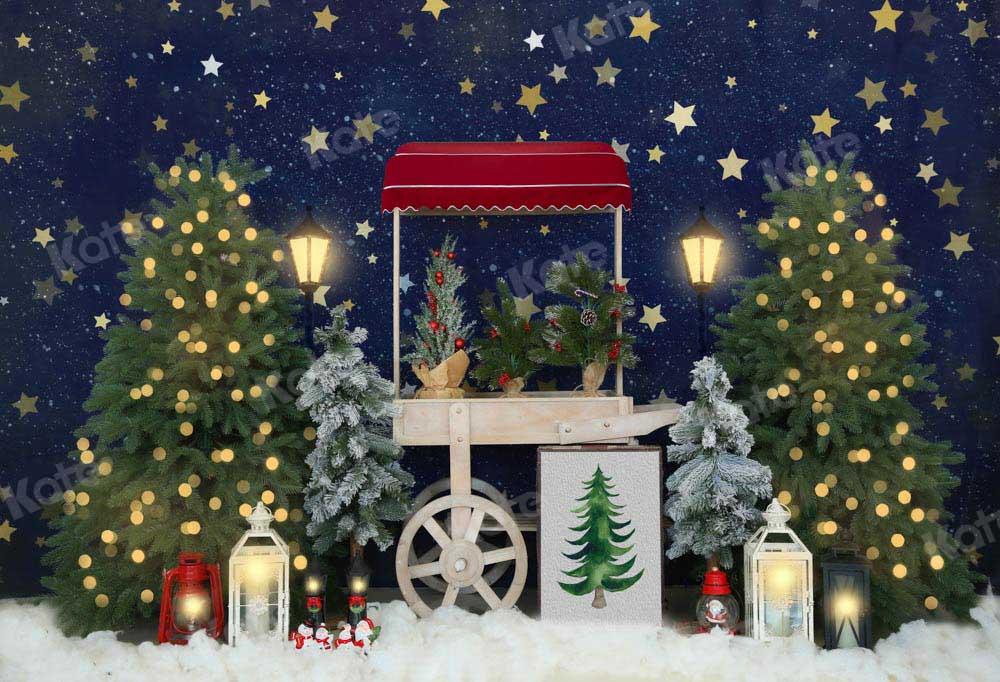 Cargar imagen en el visor de la galería, Kate Árboles de Navidad Noche Nieve Invierno Telón de fondo Diseñado por Emetselch