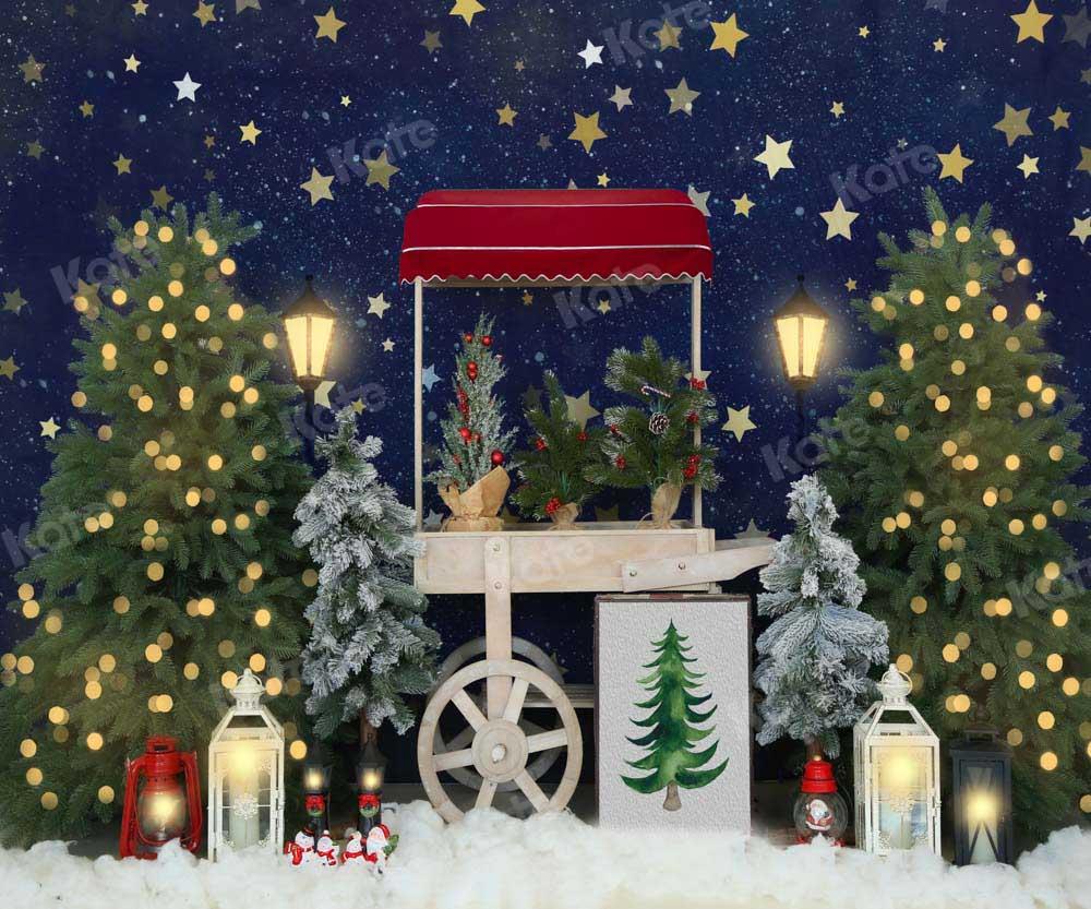 Cargar imagen en el visor de la galería, Kate Árboles de Navidad Noche Nieve Invierno Telón de fondo Diseñado por Emetselch