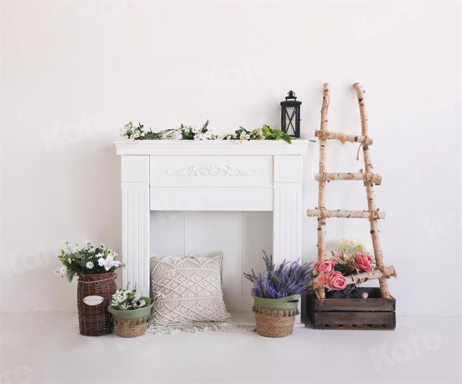 Kate primavera flor chimenea habitación blanca Telón de fondo para fotografía