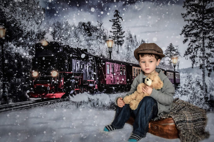 Kate Telón de fondo de tren cubierto de nieve de invierno diseñado por Chain Photography