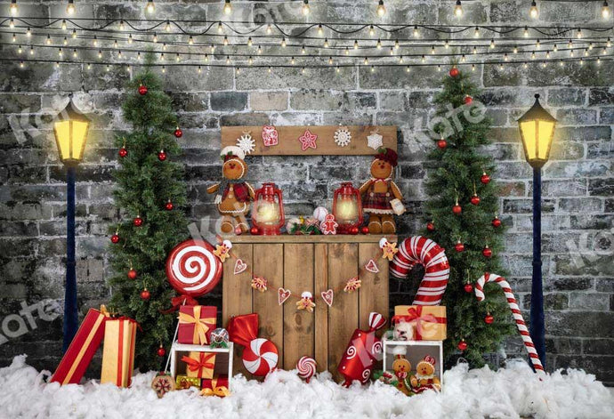 Kate Fondo de pan de jengibre de pared de ladrillo navideño diseñado por Emetselch