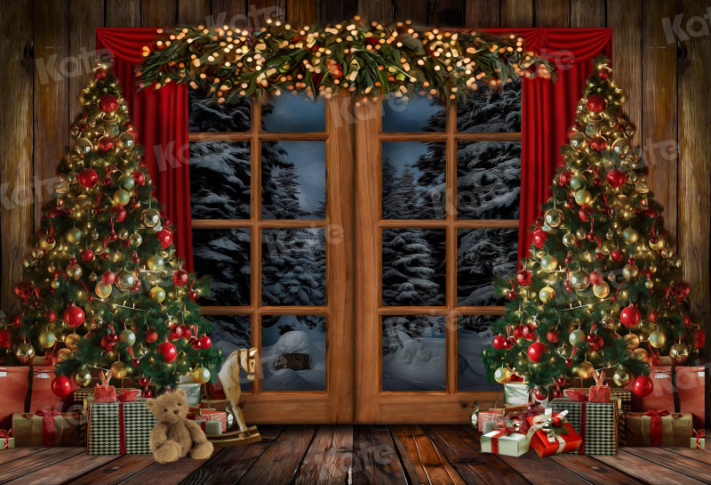 Kate Fondo de árbol de madera vintage de ventana de Navidad para fotografía