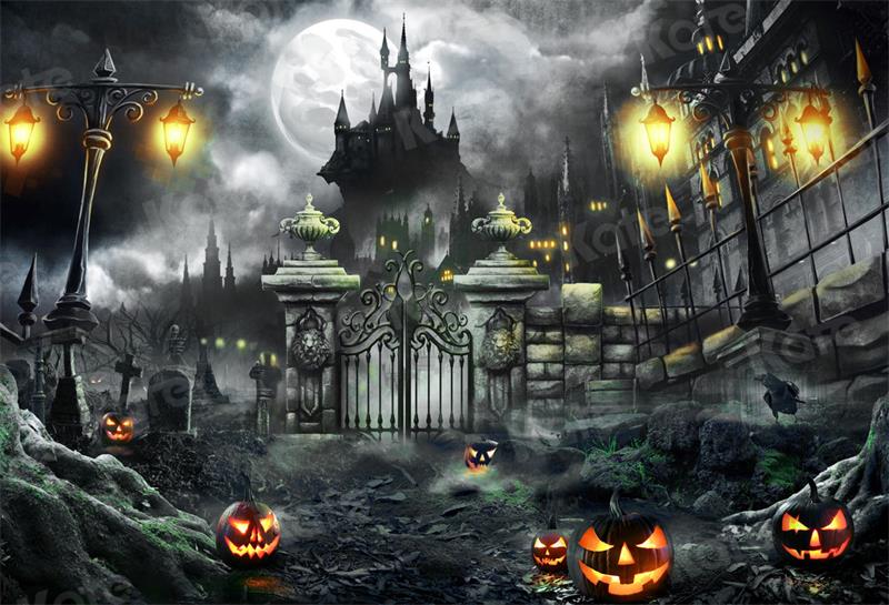 Kate Telón de fondo del castillo de la puerta de la noche de Halloween para fotografía