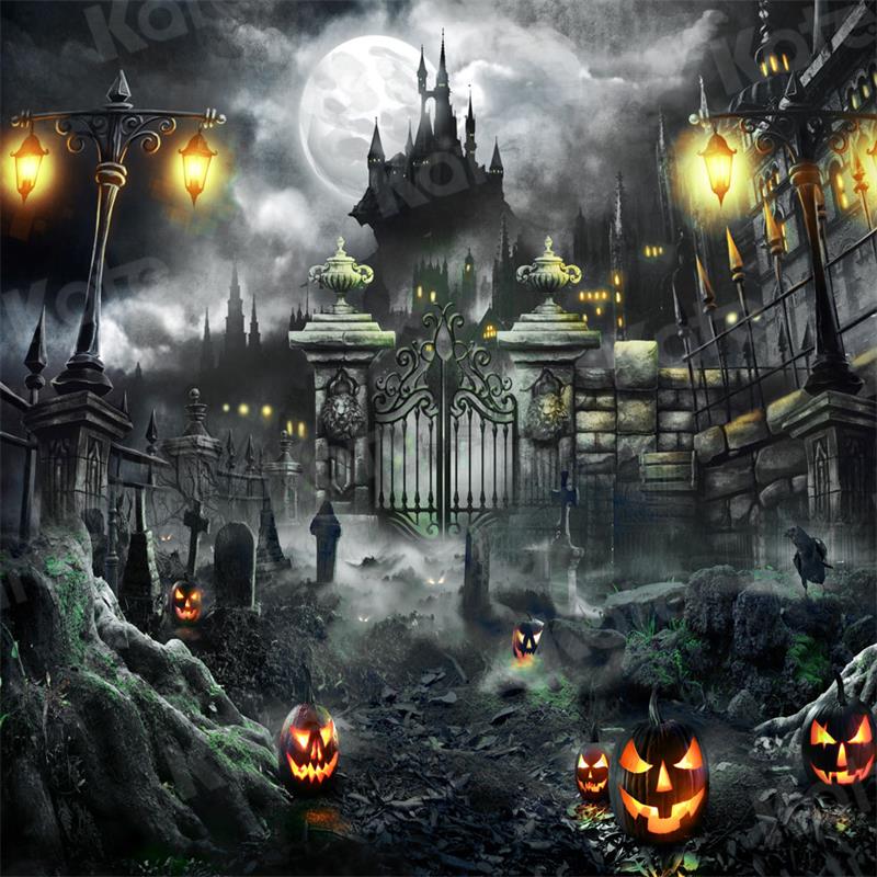 Kate Telón de fondo del castillo de la puerta de la noche de Halloween para fotografía