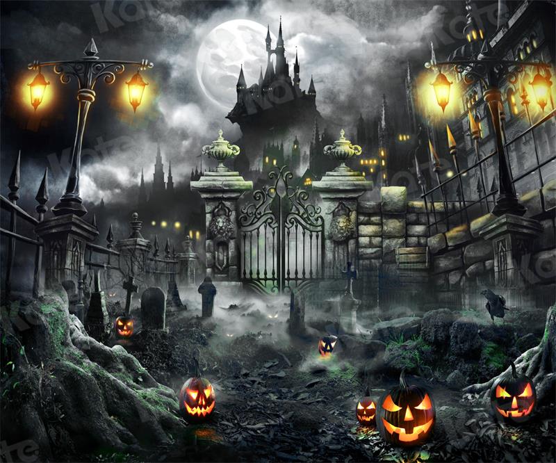 Kate Telón de fondo del castillo de la puerta de la noche de Halloween para fotografía
