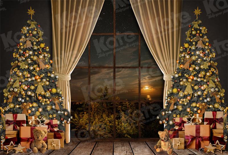 Cargar imagen en el visor de la galería, Kate Cálido telón de fondo de ventana de árboles de Navidad para fotografía