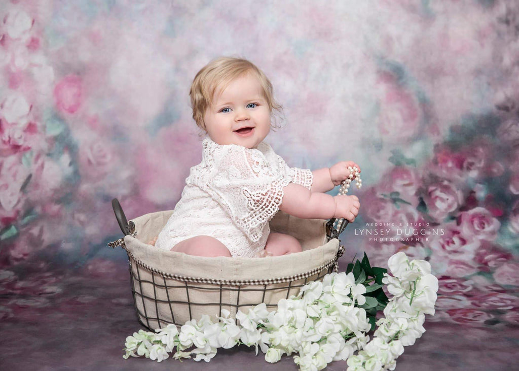 Kate Pink Florals Hand Painting Liked Portrait Photography Backdrops - Katebackdrop