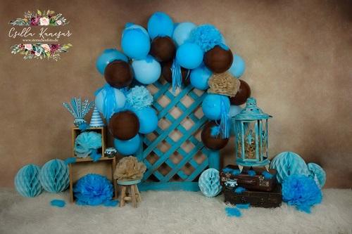 Kate Cake Smash Telón de fondo Globos azules cumpleaños Diseñado por Csilla Kancsar
