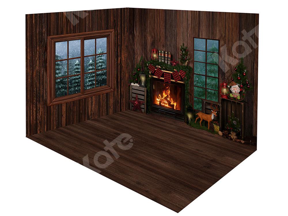 Kate Conjunto de habitación de madera de bosque de Navidad con chimenea