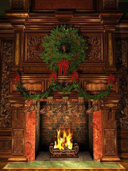 Cargar imagen en el visor de la galería, Katebackdrop£ºKate Christmas Fireplace Stockings Backdrop Photography