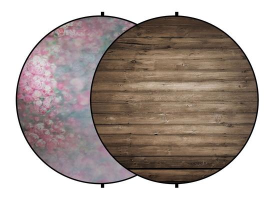 Kate brown wood / pink flowers fotografía de fondo plegable redonda 1.5x1.5m