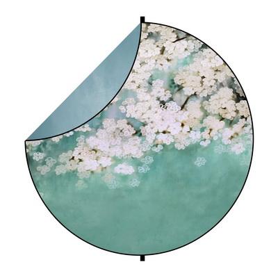 Cargar imagen en el visor de la galería, Kate blue abstract + flowers round telón de fondo mixto plegable para fotografía de bebé 1.5x1.5m