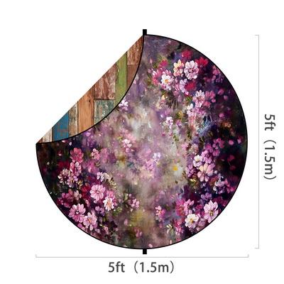 Kate resumen de madera / flores de color púrpura redondo telón de fondo mixto plegable para fotografía de bebé 1.5x1.5m