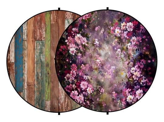 Kate resumen de madera / flores de color púrpura redondo telón de fondo mixto plegable para fotografía de bebé 1.5x1.5m
