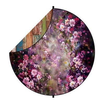 Cargar imagen en el visor de la galería, Kate resumen de madera / flores de color púrpura redondo telón de fondo mixto plegable para fotografía de bebé 1.5x1.5m