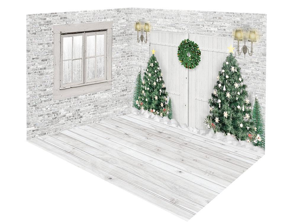 Kate Conjunto de habitación de ventana de árbol de Navidad de puerta blanca de Navidad
