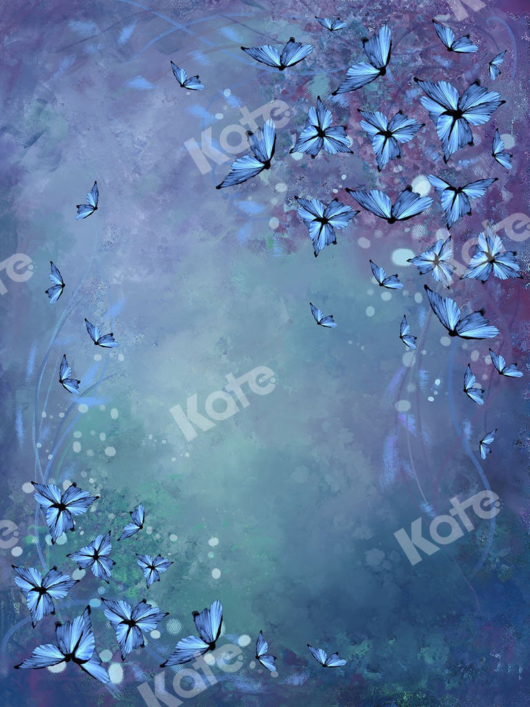 Kate Telón de fondo de arte Floral azul con mariposas diseñado por GQ