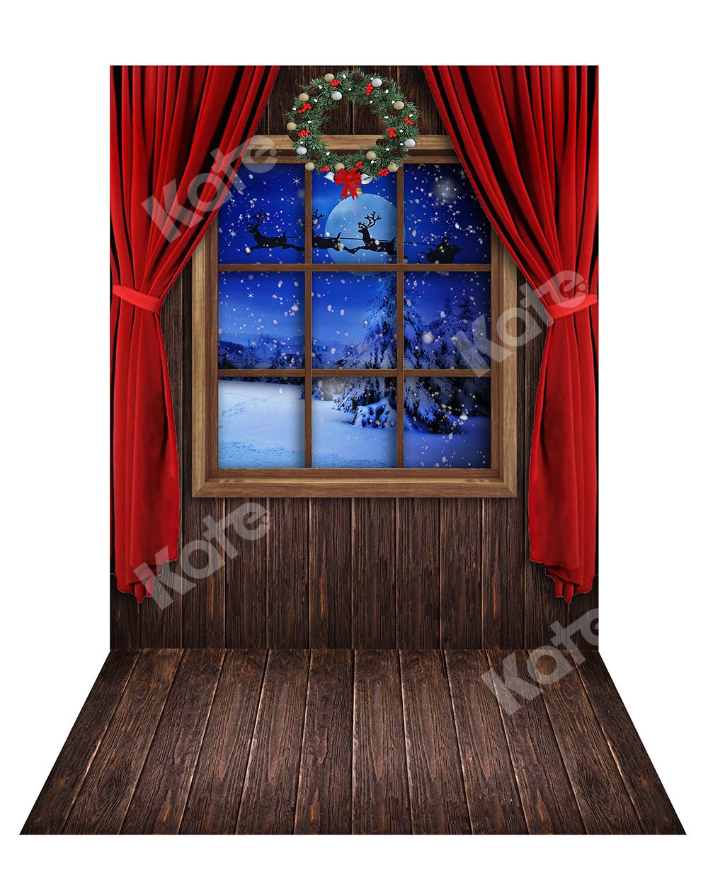 Kate Telón de fondo de ventana de Navidad+ Alfombrilla de goma de madera
