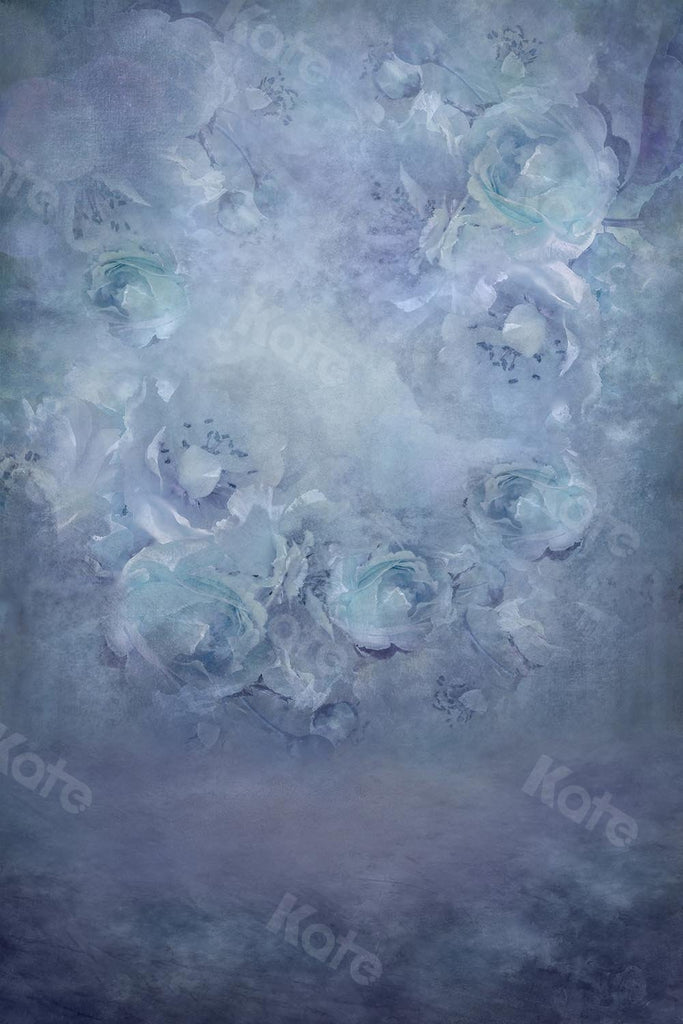 Kate Telón de fondo de niña de flores de madre azul gris floral de bellas artes diseñado por Chain Photography