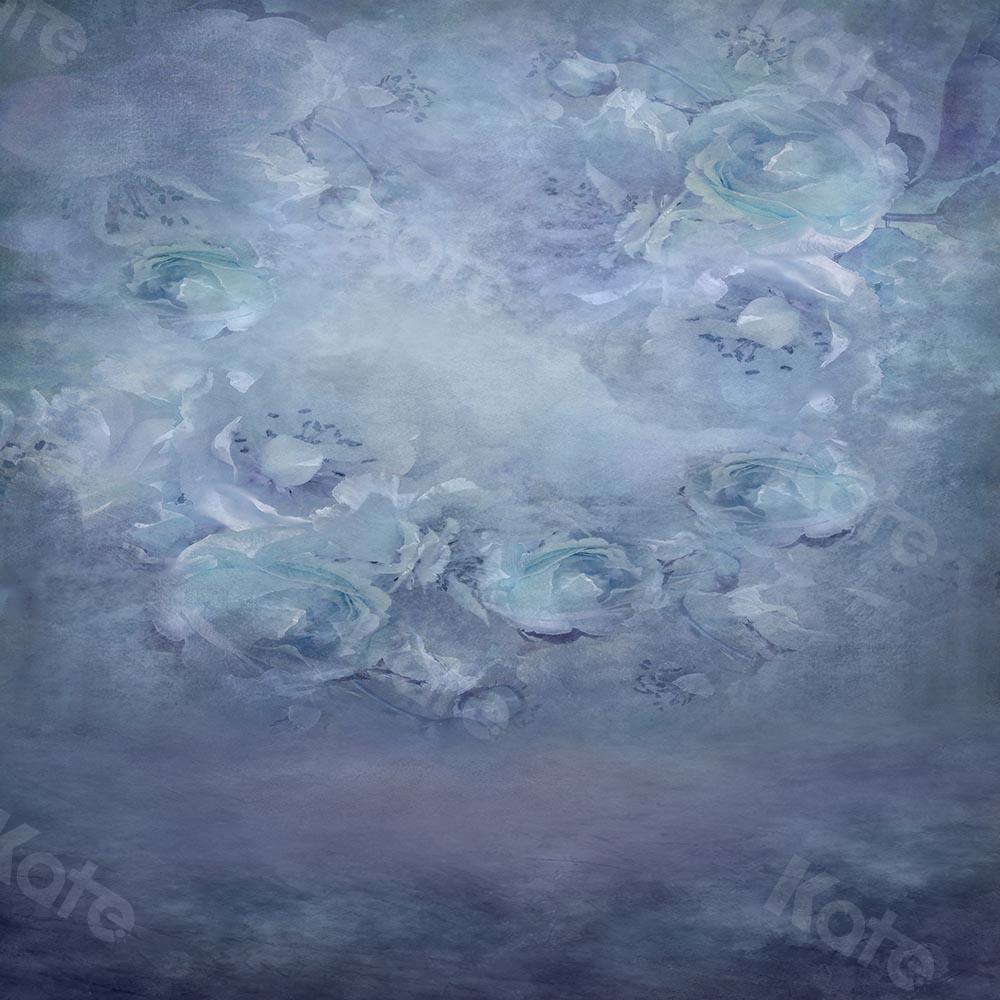 Kate Telón de fondo de niña de flores de madre azul gris floral de bellas artes diseñado por Chain Photography