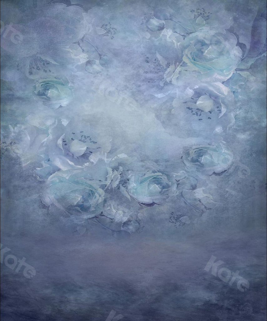 Kate Telón de fondo de niña de flores de madre azul gris floral de bellas artes diseñado por Chain Photography