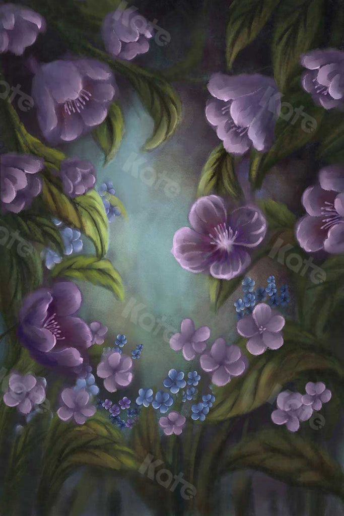 Kate Fine Art Flores florales Fondo de fantasía morado Diseñado por GQ