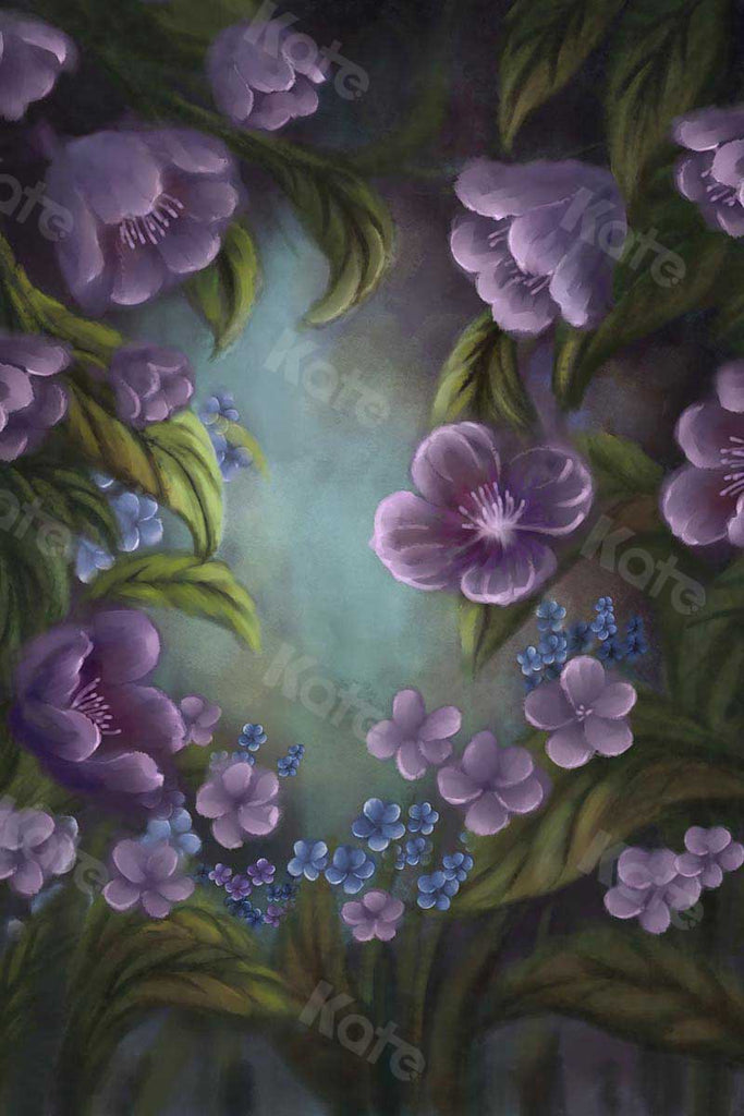 Kate Fine Art Flores florales Fondo de fantasía morado Diseñado por GQ