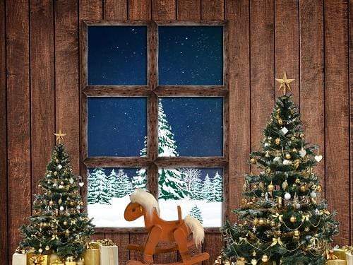 Katebackdrop£ºKate Christmas Trees Decoration Window View Wood Backdrop for Photography Designed By Jerry_Sina
