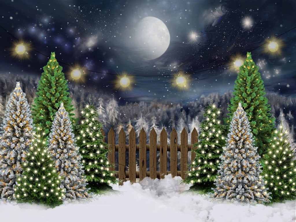 Katebackdrop£ºKate Christmas Night Pine Trees Farm Backdrop Designed By Jerry_Sina