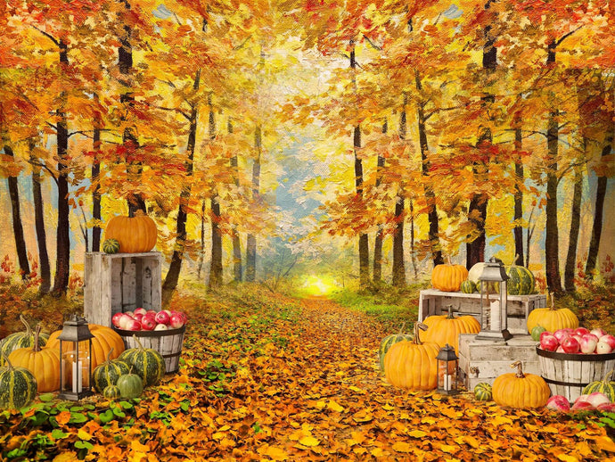 Katebackdrop£ºKate Autumn Leaf Thanksgiving with Pumpkins Backdrop Designed By Jerry_Sina