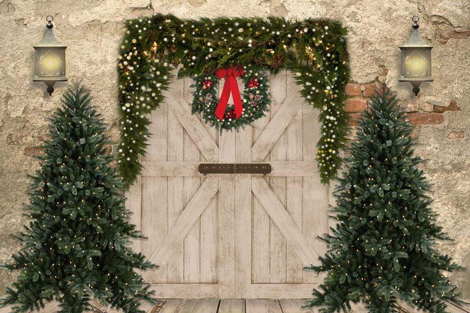 Kate Navidad Puerta de madera Pared de ladrillo Telón de fondo para fotografía diseñado por JS Photography