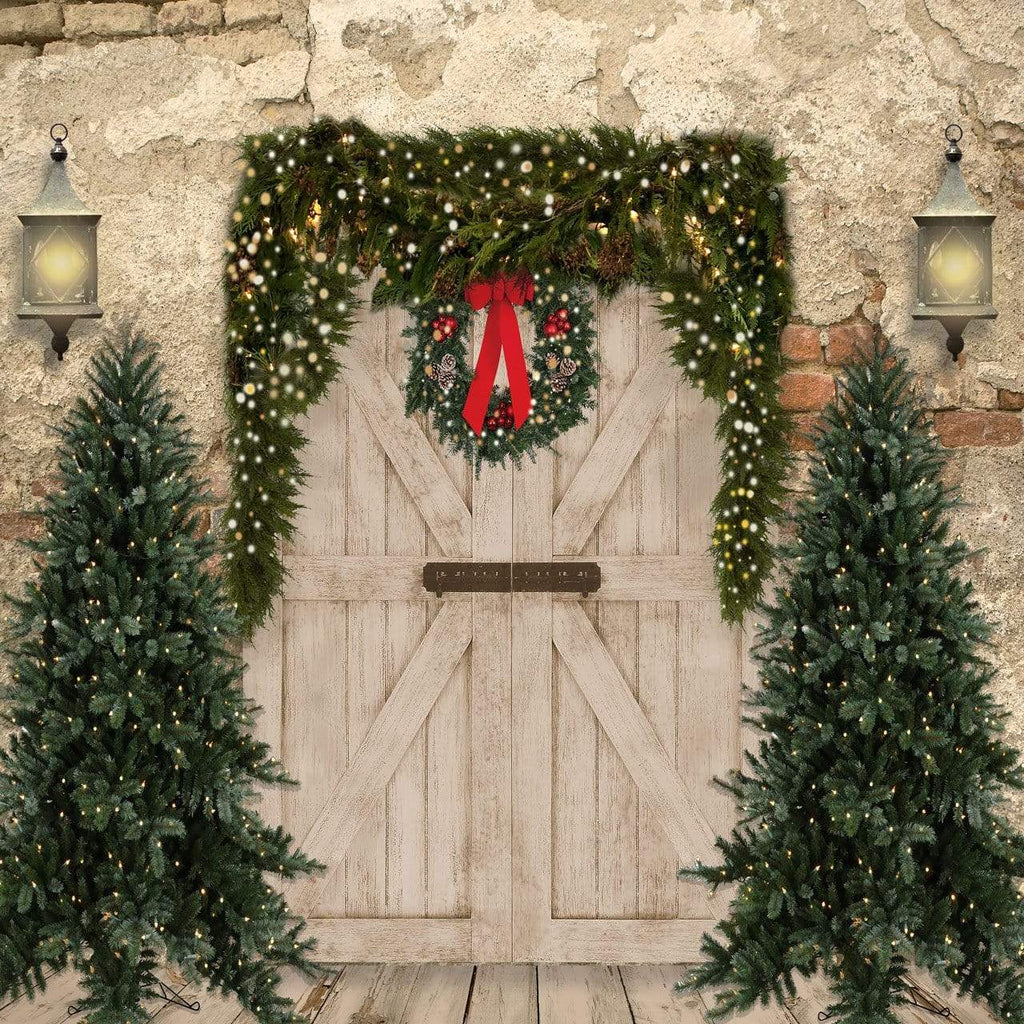 Kate Navidad Puerta de madera Pared de ladrillo Telón de fondo para fotografía diseñado por JS Photography