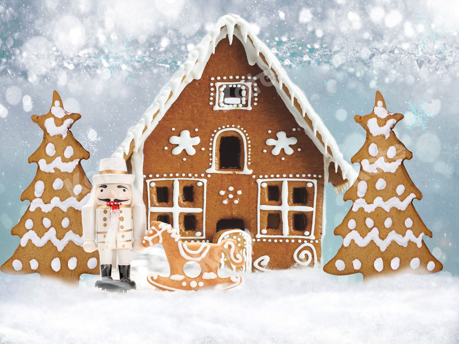 Kate Casa de pan de jengibre navideña como telón de fondo para fotografía Navidad