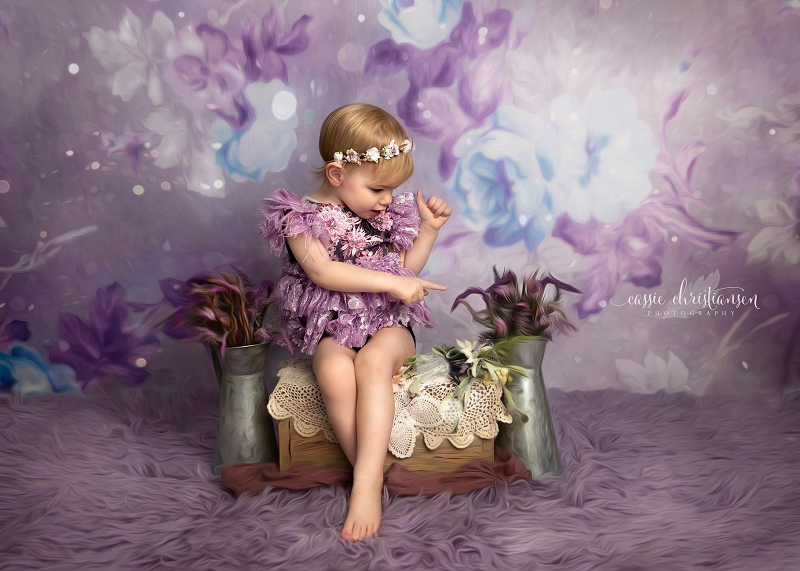 Kate retro borrosa bokeh púrpura flores telón de fondo para fotografía Diseñado por JFCC
