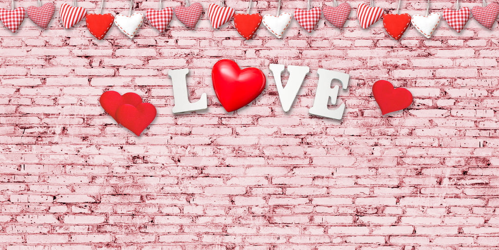 Kate Día de San Valentín de pared de ladrillo rosa Fondo de amor rojo para fotografía