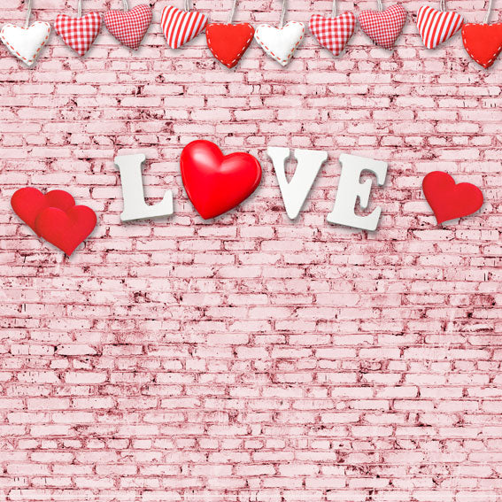 Kate Día de San Valentín de pared de ladrillo rosa Fondo de amor rojo para fotografía