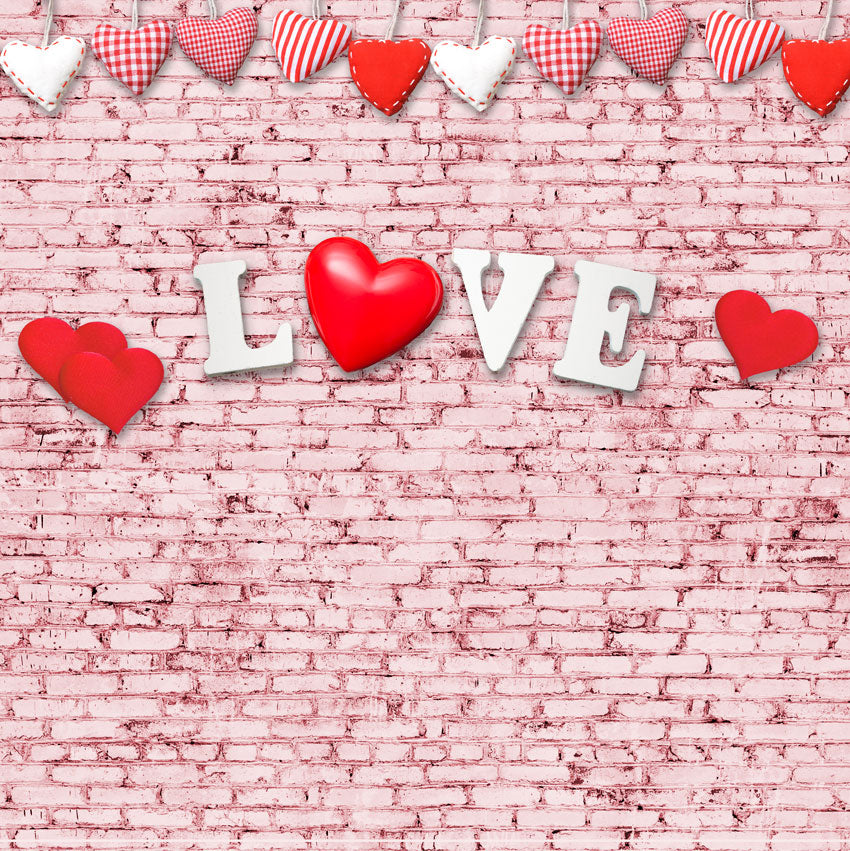 Kate Día de San Valentín de pared de ladrillo rosa Fondo de amor rojo para fotografía