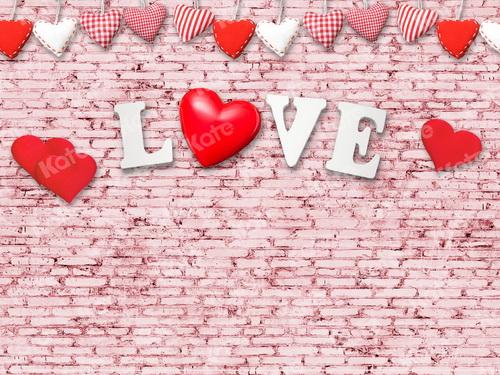 Kate Día de San Valentín de pared de ladrillo rosa Fondo de amor rojo para fotografía