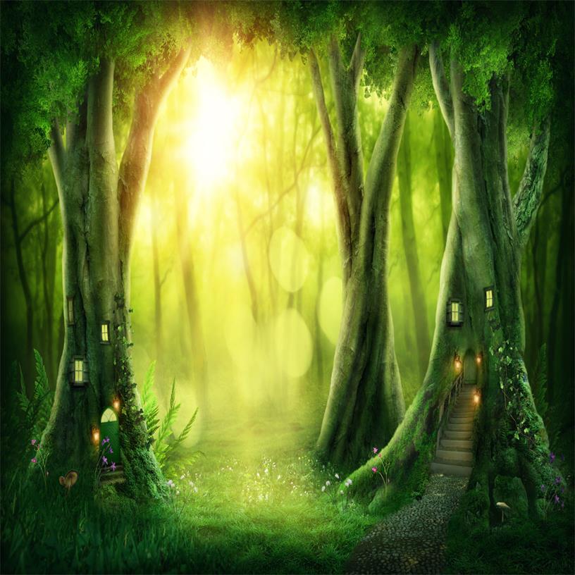 Cargar imagen en el visor de la galería, Kate pascua verde fantasía árbol casa bosque telón de fondo
