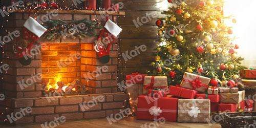 Katebackdrop：Kate Winter Christmas trees  Fireplace  Stockings  Christmas Gifts for Pictures