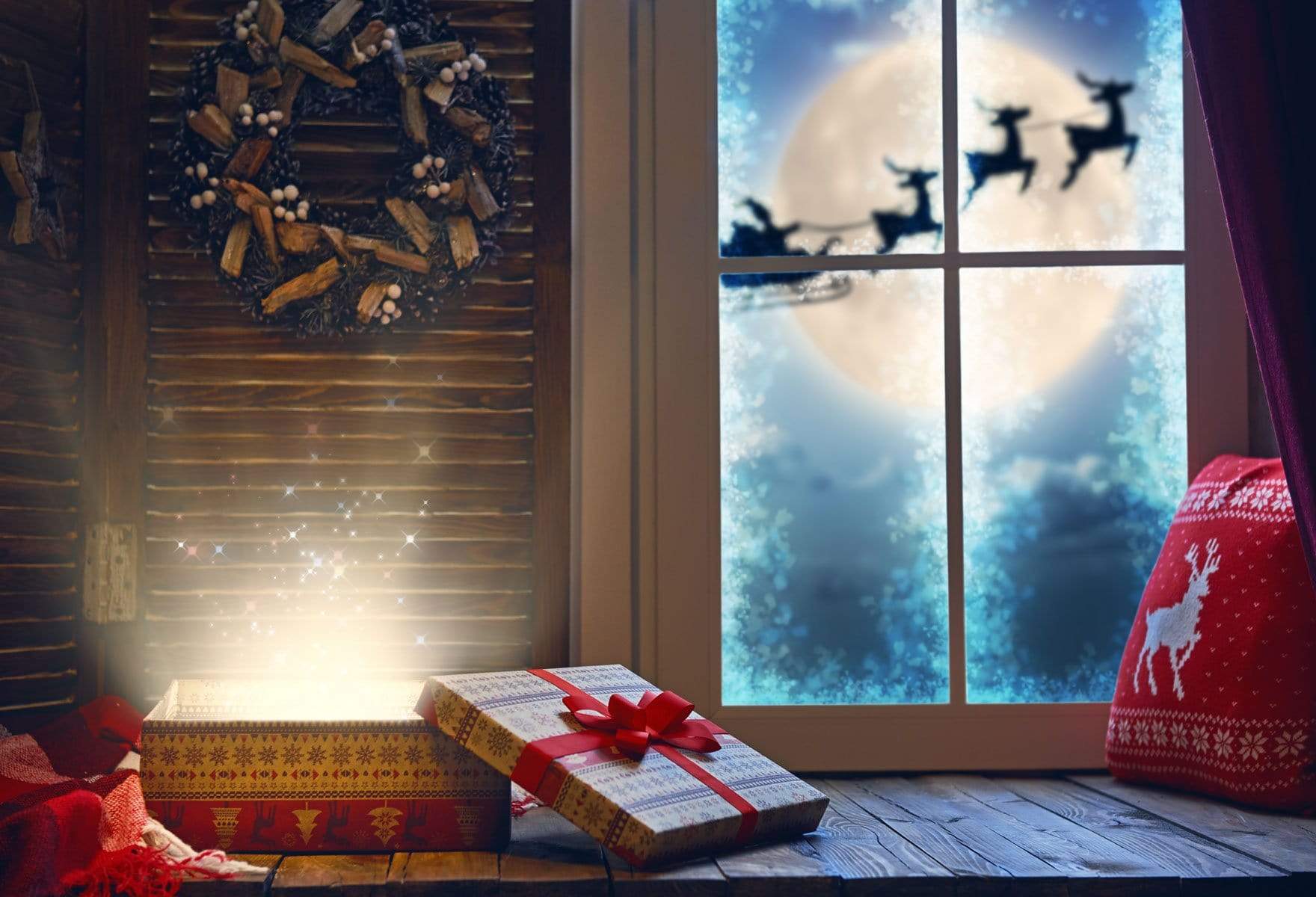 Katebackdrop£ºKate Christmas Moon And Reindeer Outside Window Backdrops for Photography