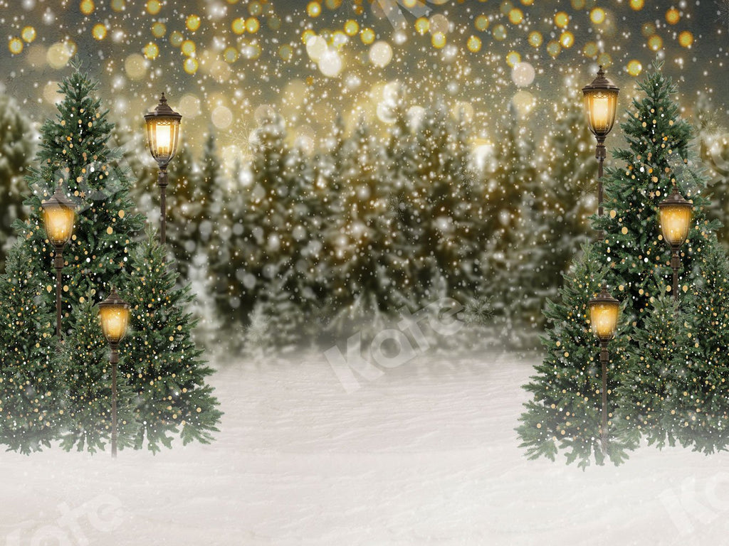 Kate Fondo de luces de bosque de nieve de Navidad para fotografía
