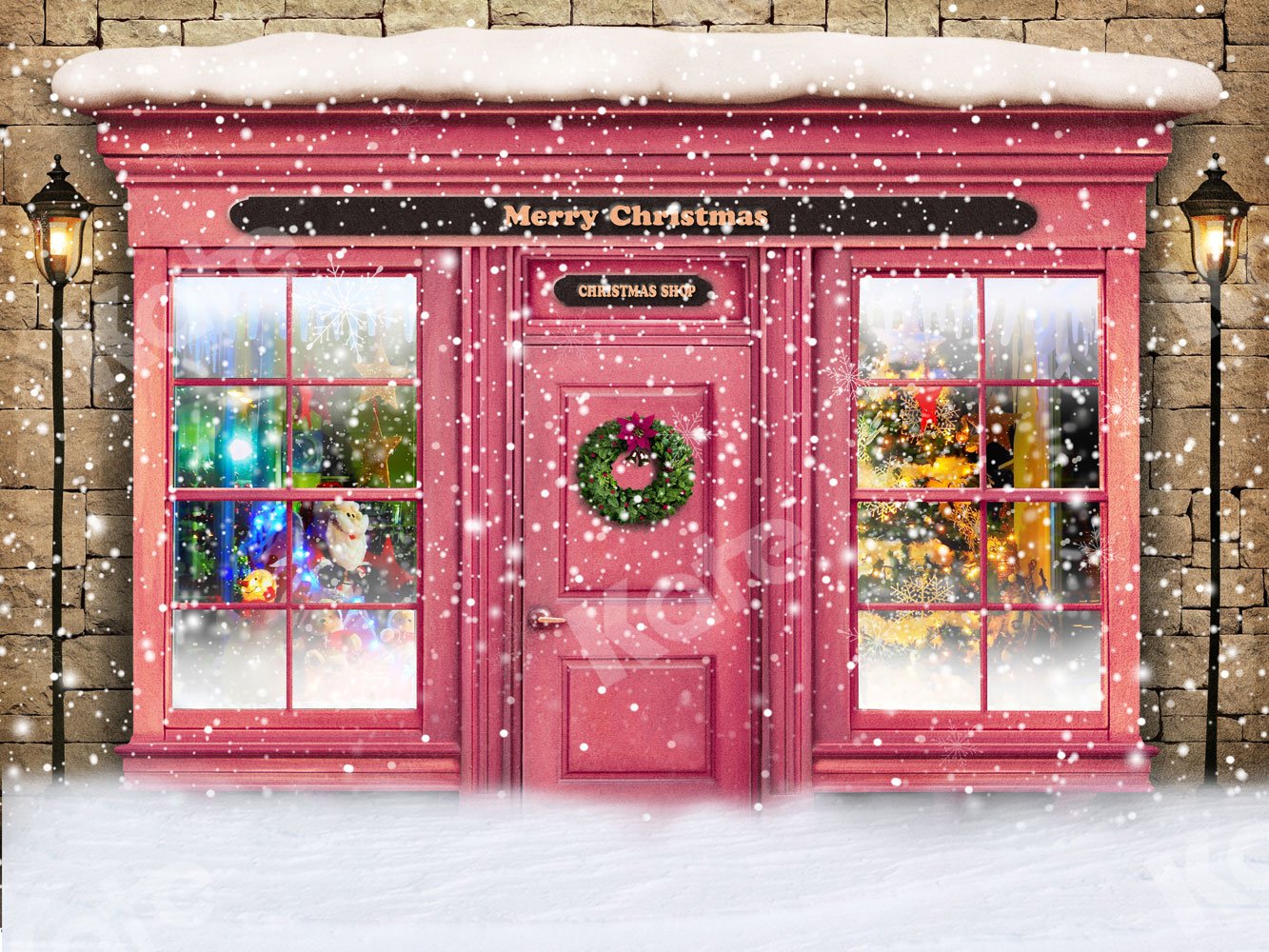 Kate Fondo de nieve de tienda navideña para fotografía Navidad